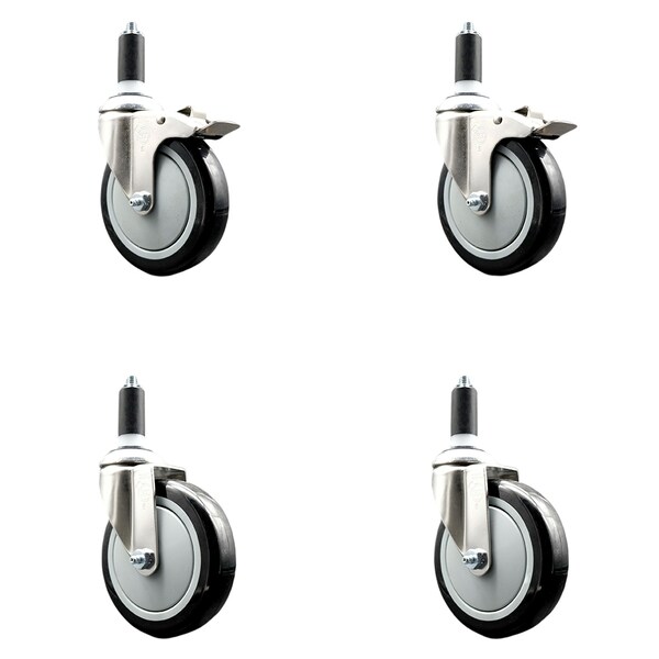Service Caster 5 Inch 316SS Black Poly Swivel 1-3/8 Inch Expanding Stem Caster Lock Brake, 2PK SS316TTLEX20S514-PPUB-BLK-2-S-2-138 - main